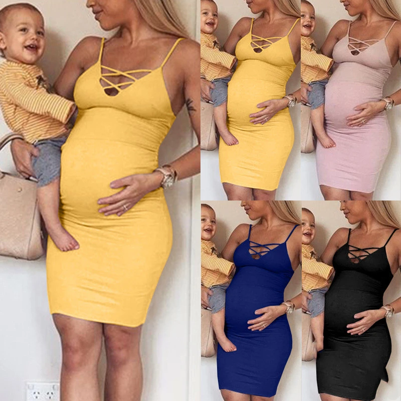 Maternity dress with suspenders
