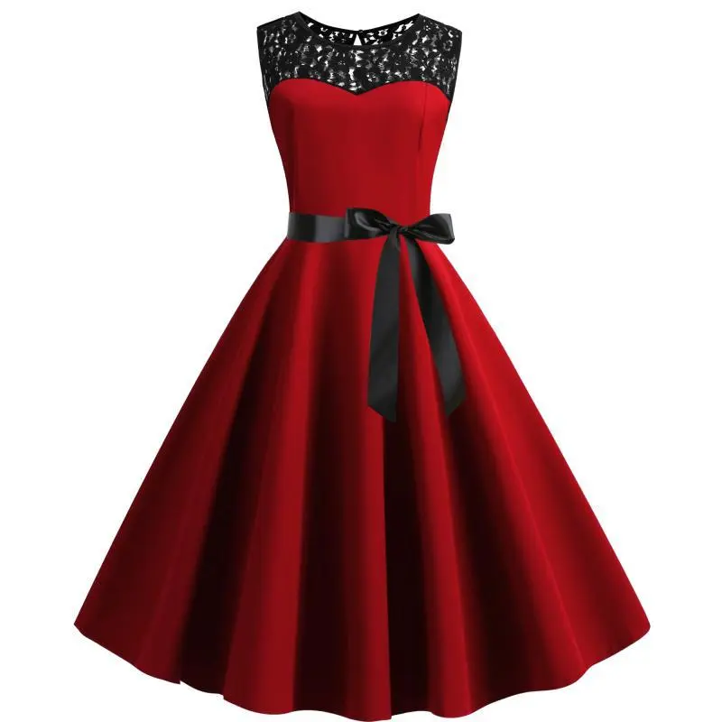Sleeveless retro lace patchwork dress