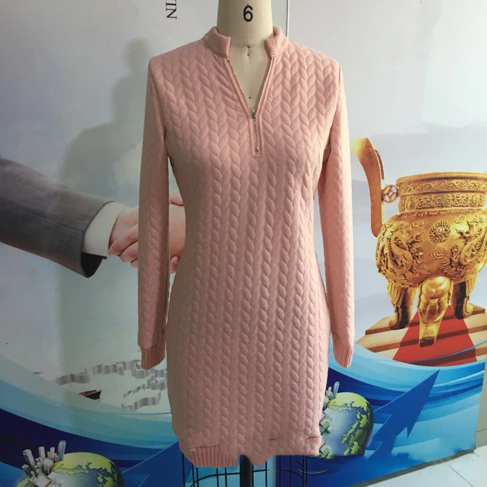 V-Neck Long-Sleeved Zipped Nightclub Dress
