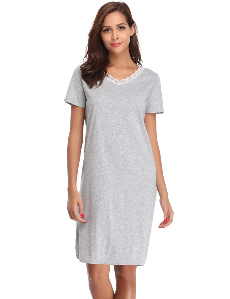 Women nightdress with slit neckline and lace