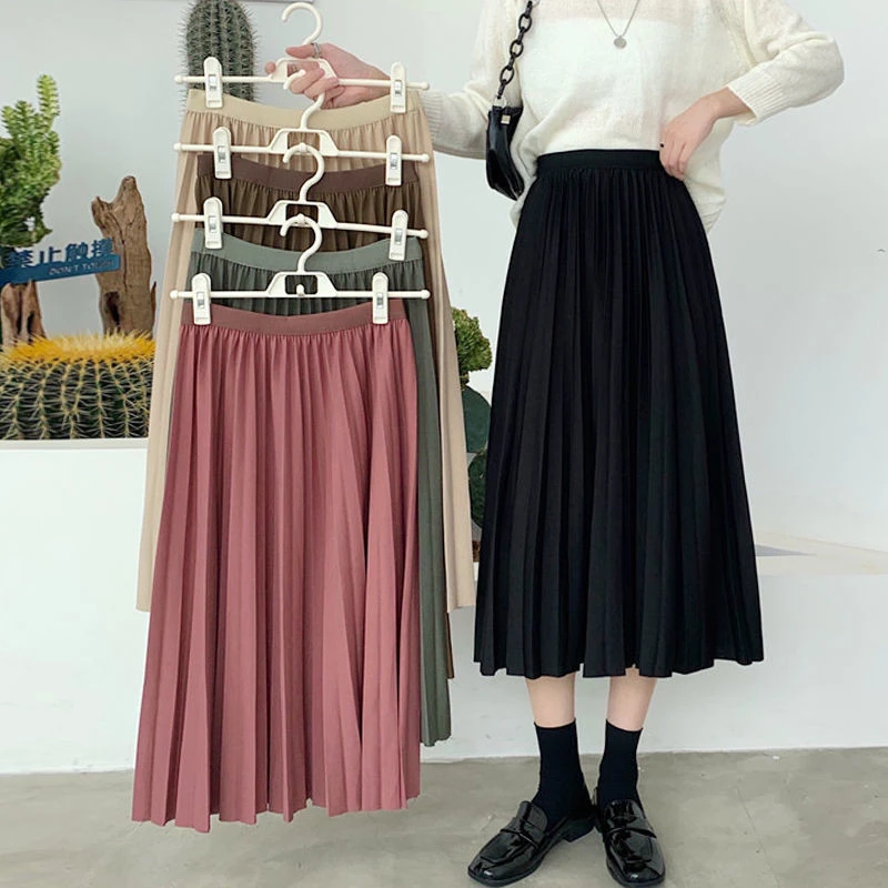 Mid-length Pleated Skirt Is Thin And High-waisted A-line Skirt