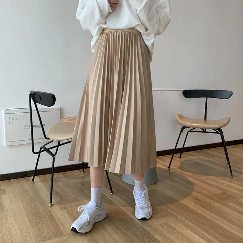 Mid-length Pleated Skirt Is Thin And High-waisted A-line Skirt