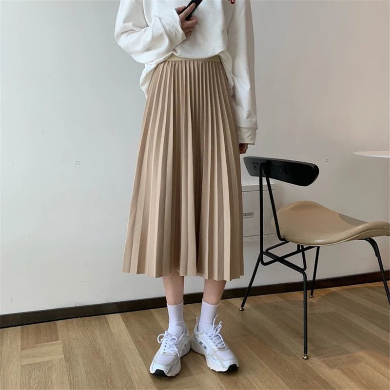 Mid-length Pleated Skirt Is Thin And High-waisted A-line Skirt
