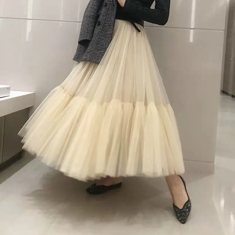 Stitching Long Skirt A-line High Waist Puff Skirt
