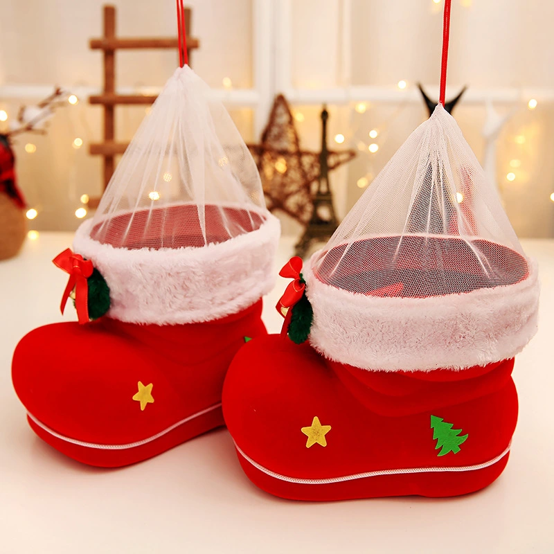 Large Christmas Red Flocking Candy Boots