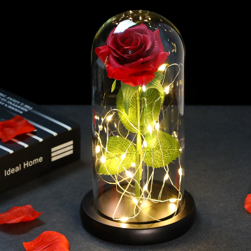 Mothers Day Wedding Favors Bridesmaid Gift Immortal Simulation Rose Glass Cover Luminous Led Ornament