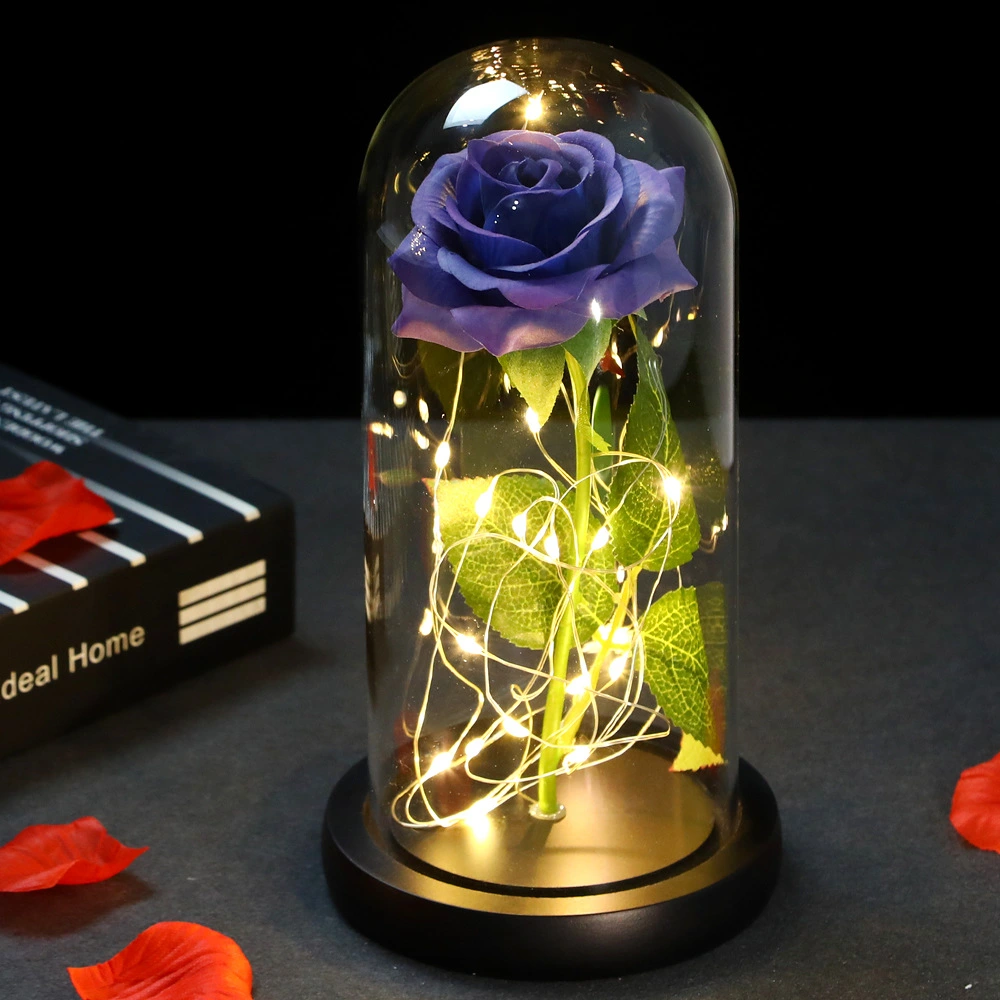 Mothers Day Wedding Favors Bridesmaid Gift Immortal Simulation Rose Glass Cover Luminous Led Ornament