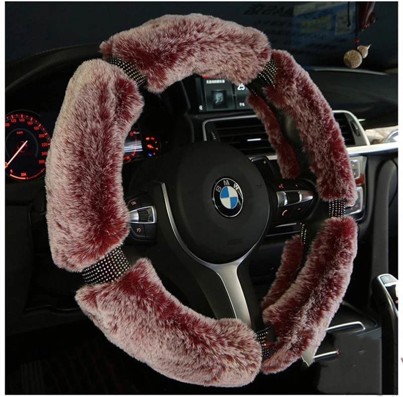 Car Steering Wheel Cover Winter Plush Steering Wheel Cover Korea Diamond Fashion Cute Handle Cover Car Accessories