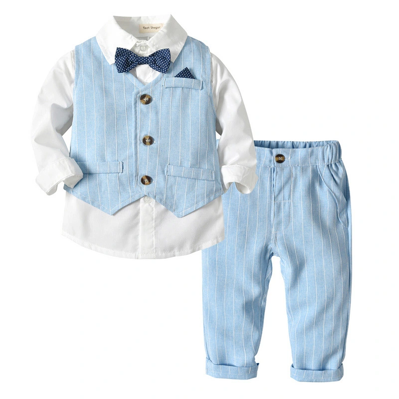 Three-Piece Suit Of Shirt And Striped Waistcoat And Trousers