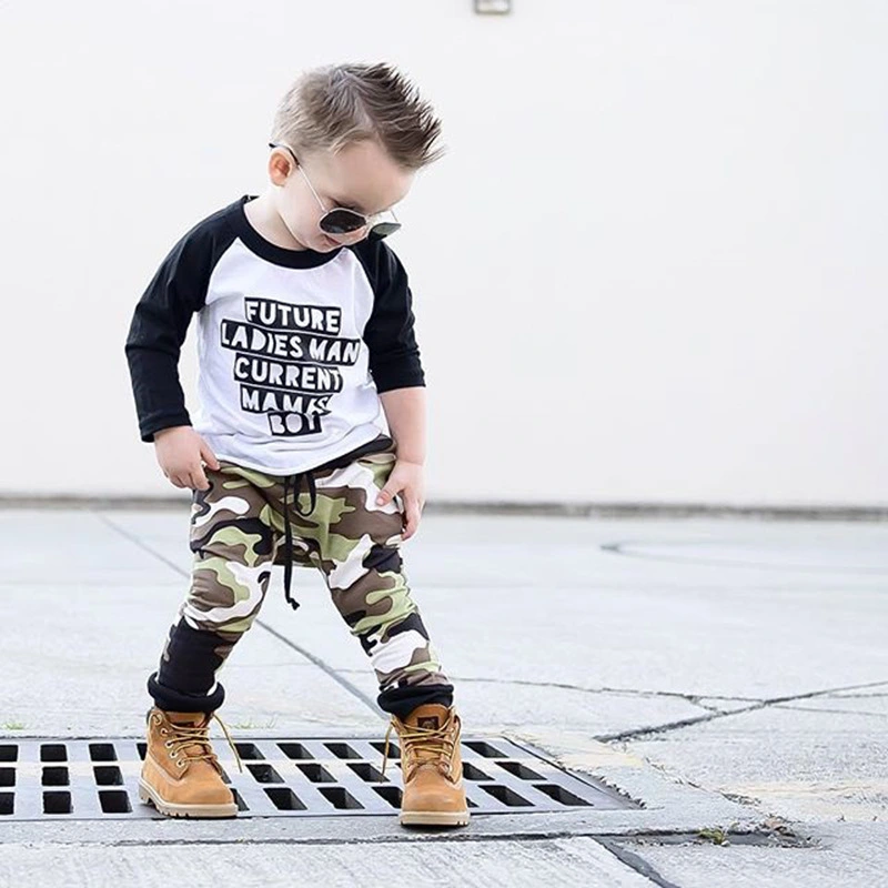 Children's printed camouflage two-piece suit