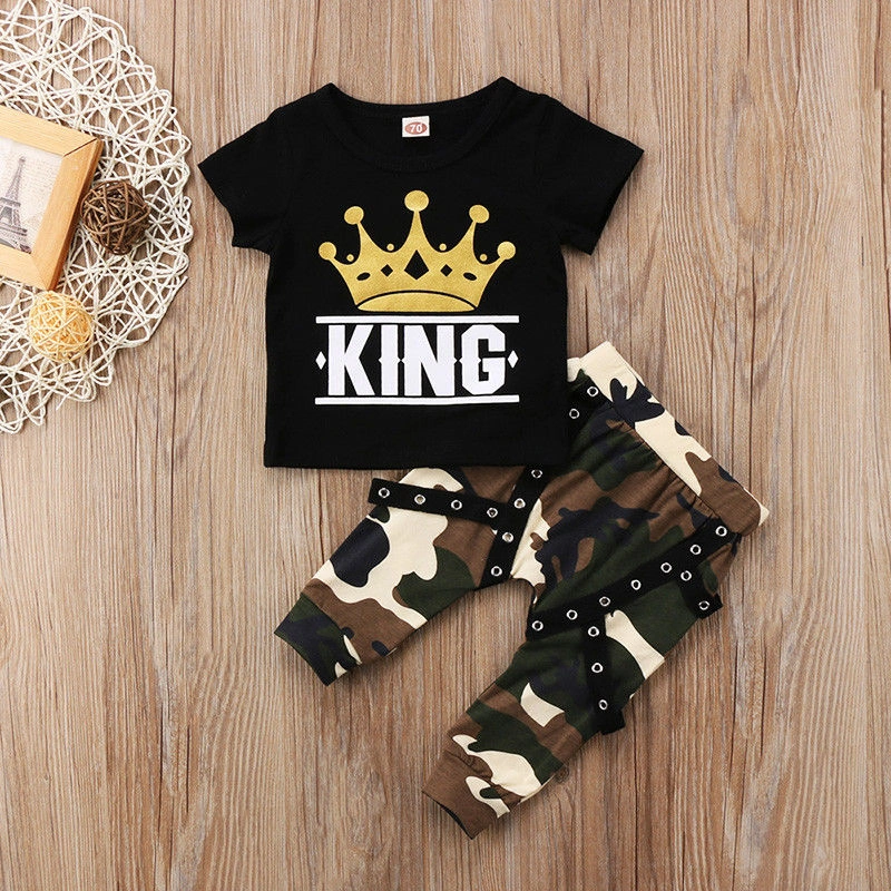 Camouflage mid-pants children's two-piece suit