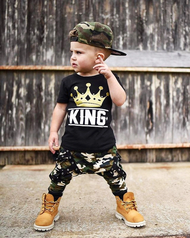 Camouflage mid-pants children's two-piece suit