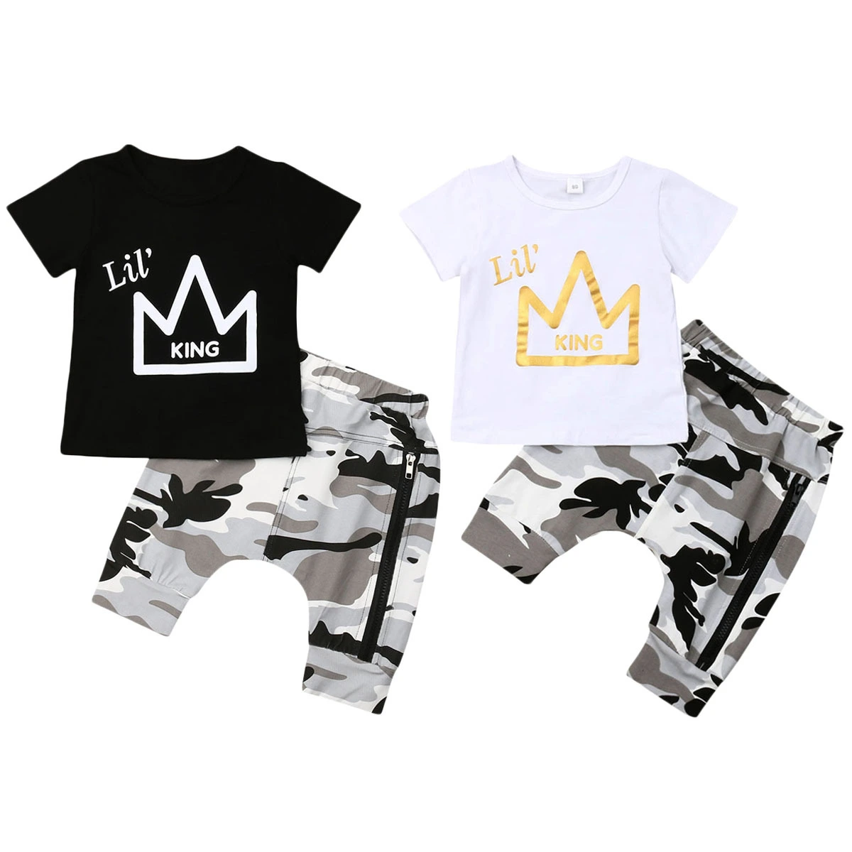 Crown print camouflage two-piece set
