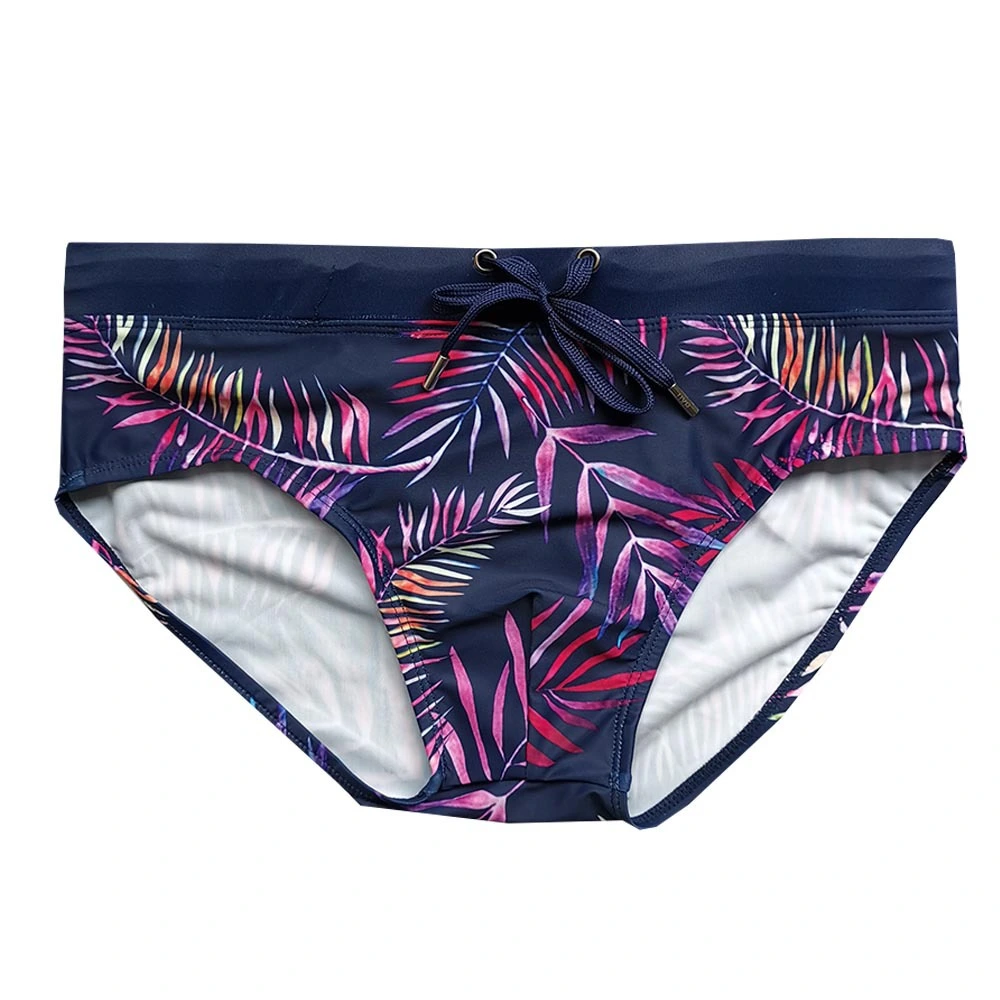 Three-dimensional Fashion Beach Swimming Trunks With Color Leaf Print And Cup