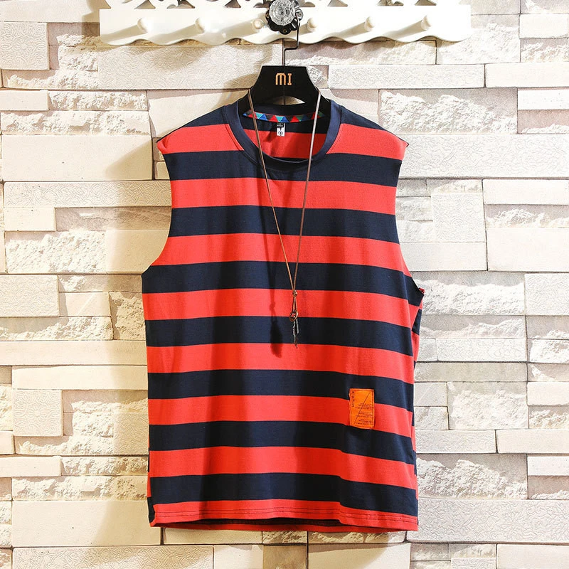 Round Neck Striped Vest Men's Student Casual Sleeveless T-sleeve