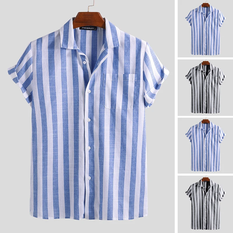 Fashion casual striped short sleeve lapel breathable shirt