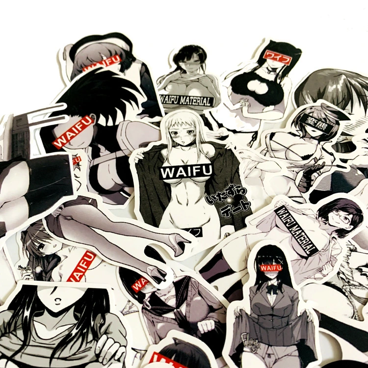 30 black and white bunny girl stickers