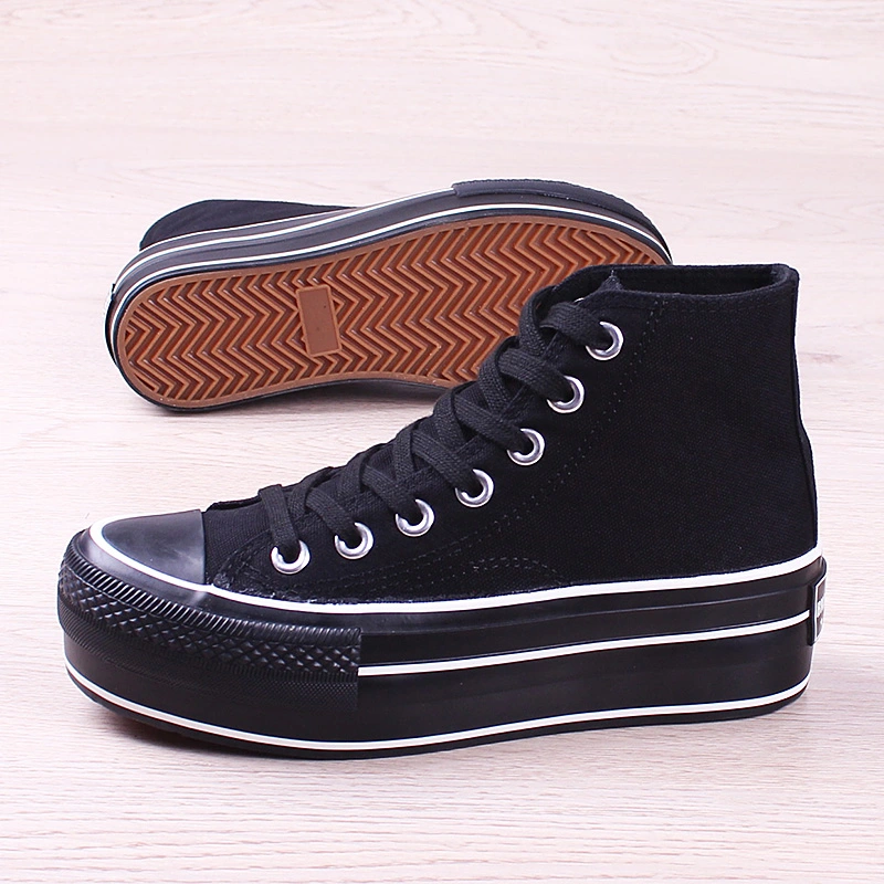 Women's Black High-Top Canvas Shoes All-Match Platform Platform  