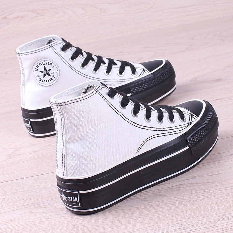 Women's Black High-Top Canvas Shoes All-Match Platform Platform  