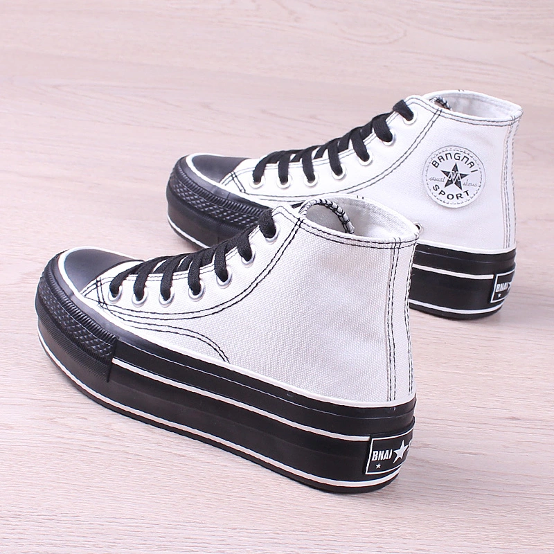 Women's Black High-Top Canvas Shoes All-Match Platform Platform  