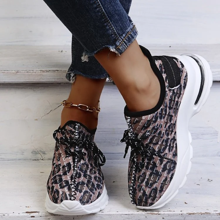 Large Size Leopard Print Women's Shoes Thick-soled Casual European And American