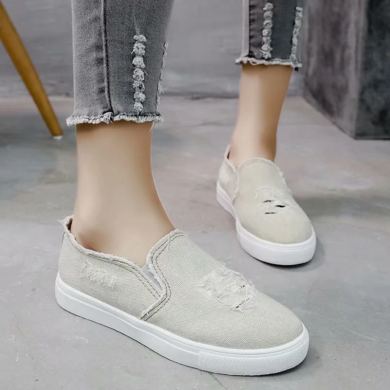 Canvas Single Shoes Casual Denim Flat One Pedal Foreign Trade Large Size Women's Shoes Lovers