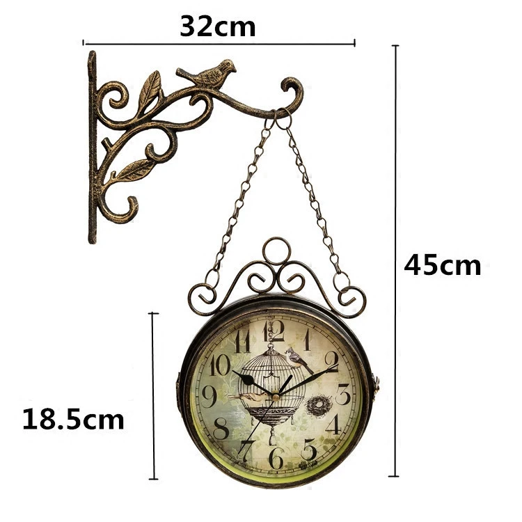 European And American Retro Creative Double-Sided Wall Clock Simple Iron Clock