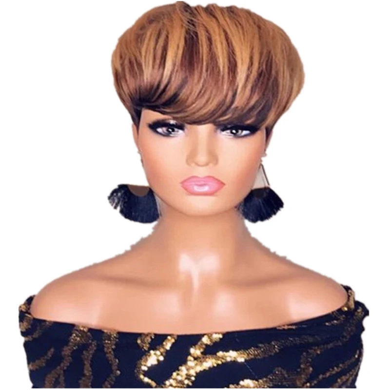 Ladies Fluffy Black Gradient Brown Wig
