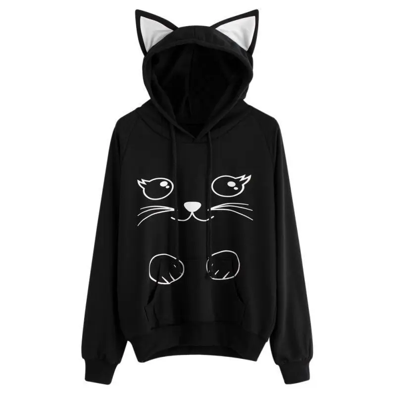 Loose cat print hoodie