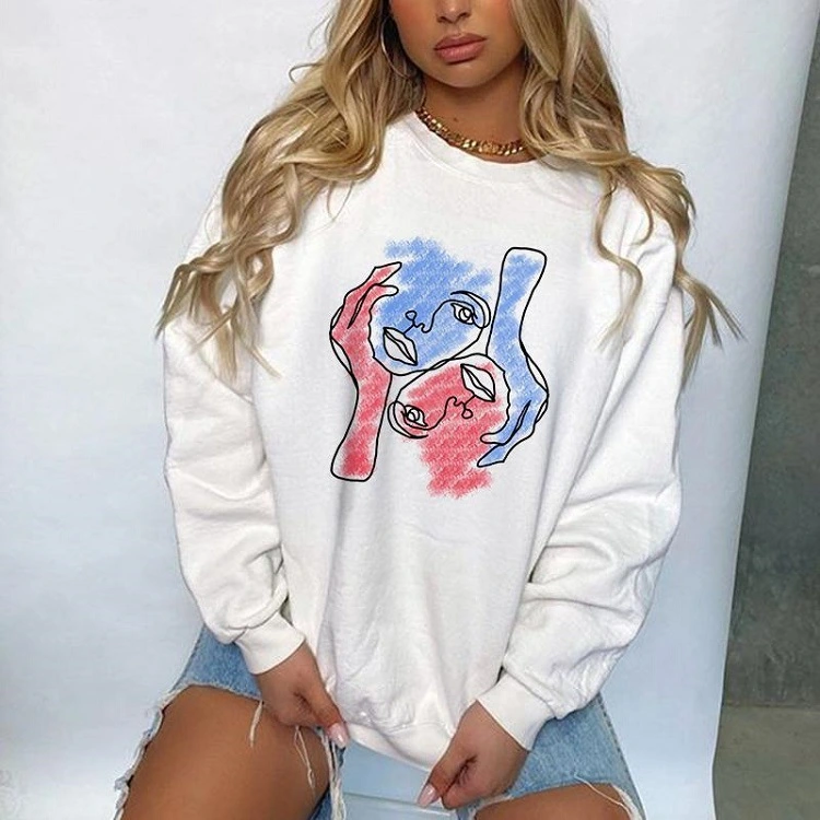 Spring And Autumn New Long Sleeves Casual Print Pullover Hoodie