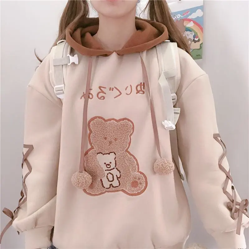 Cute Plush Sweater With Bear Print Hood
