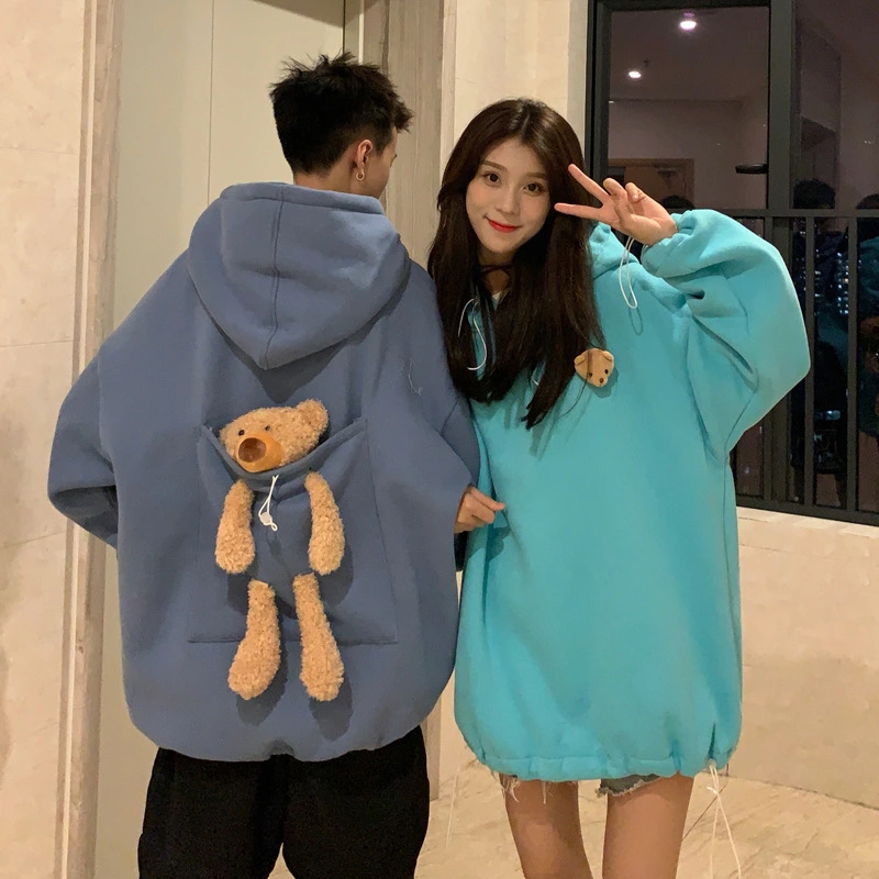 Couples Girlfriends Drep Plus Velvet Thick Loose Mid-length Bear Long-sleeved Sweater