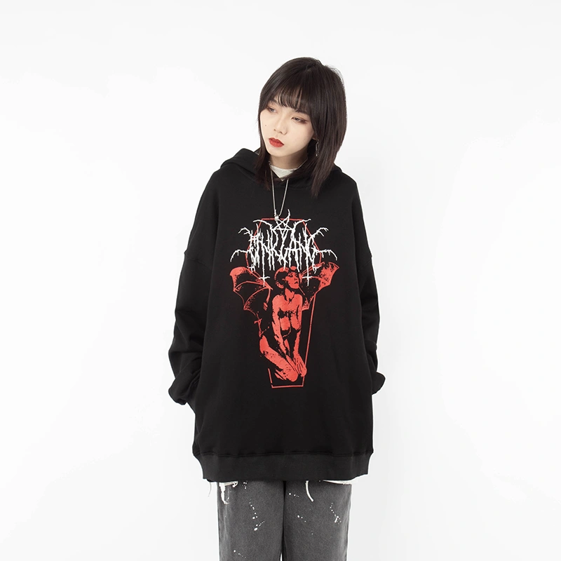 Dark Funeral Demon Girl Print Hooded Pullover Sweater Lazy Loose Fall Coat