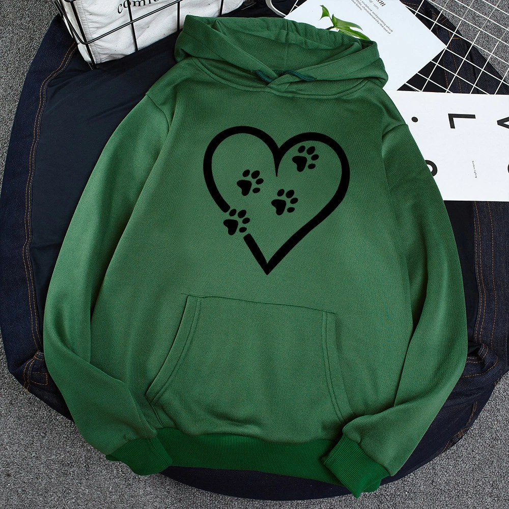 Love Footprint Hooded Long Sleeve Fleece Sweatshirt