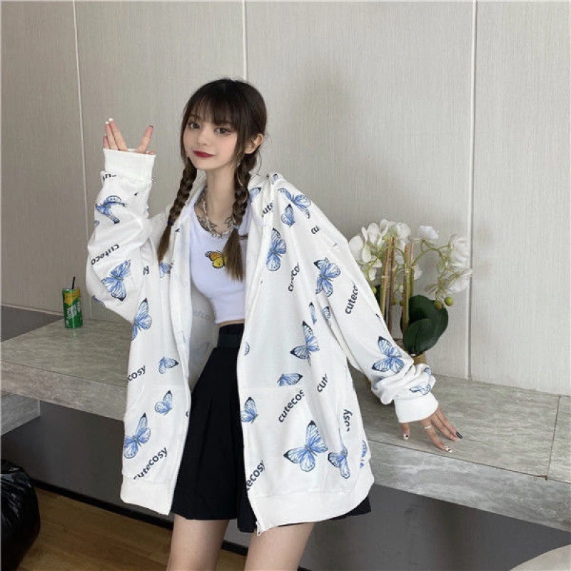 Full Print Butterfly Student Lazy Style Long-sleeved Blouse Jacket