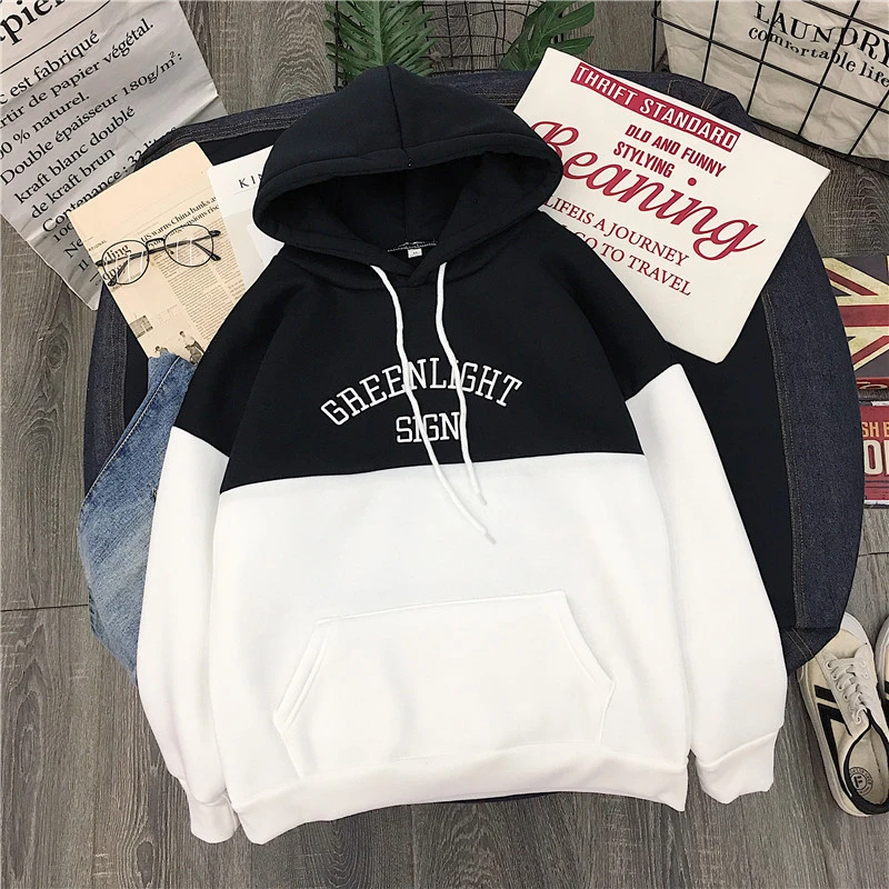 Plus Velvet Thick Warm Girlfriends Outfit Hooded Stitching Sweater