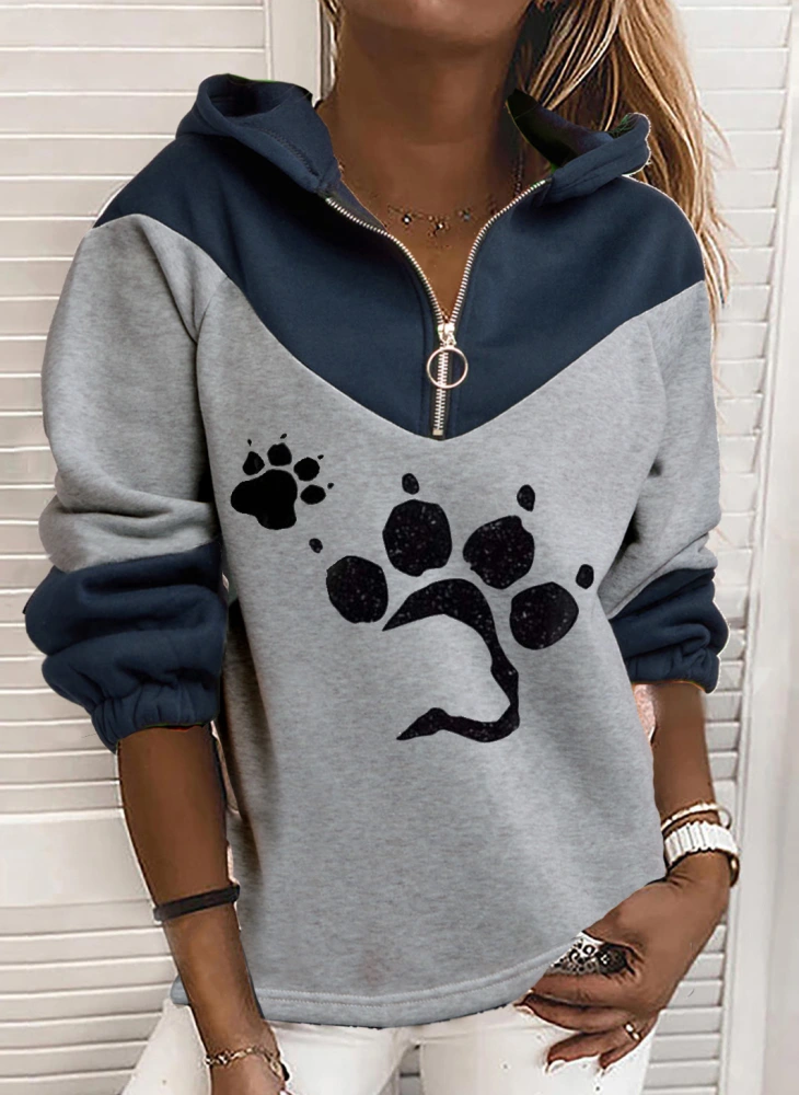 Women's Printed Cat Paw Casual Long-sleeved Pullover