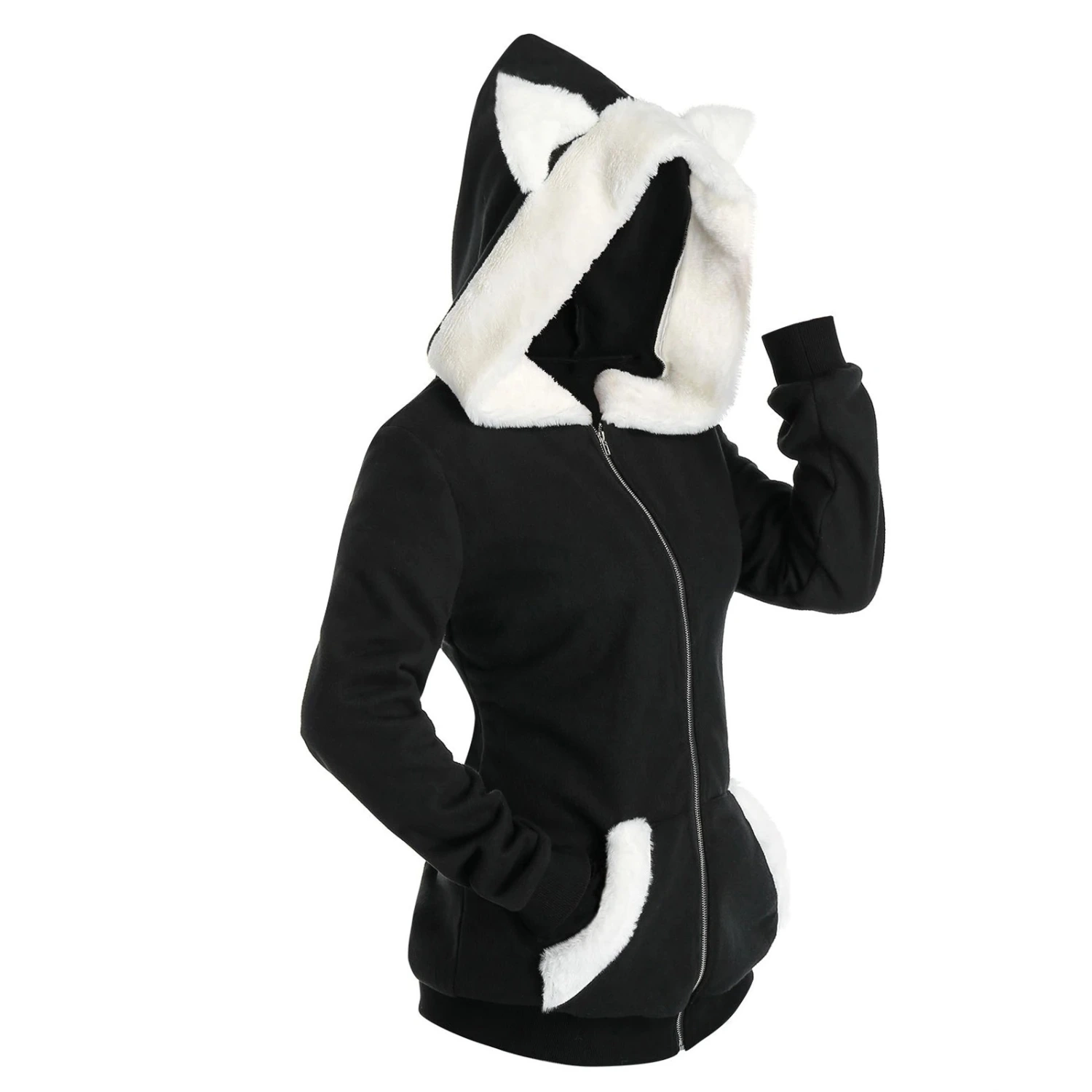 Plush Cat Ears Contrast Stitching Hooded Plush Sweater