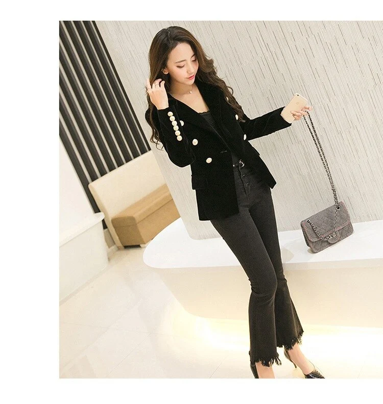 New Korean Women's Wlim Long Sleeve Solid Color Suit