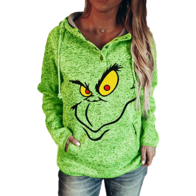 Printed hooded long-sleeved pocket sweatshirt