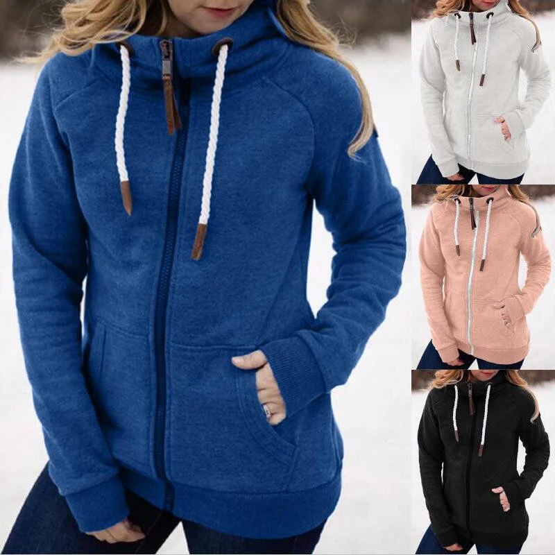 Hooded high neck zip pocket sweatshirt