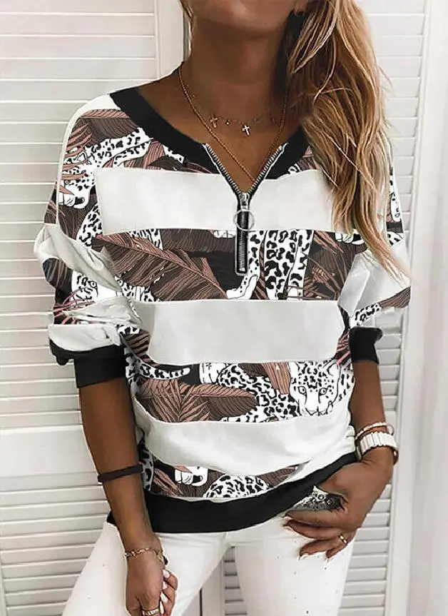 Sleeve Casual Leopard Print Loose Long Sleeve Sweater