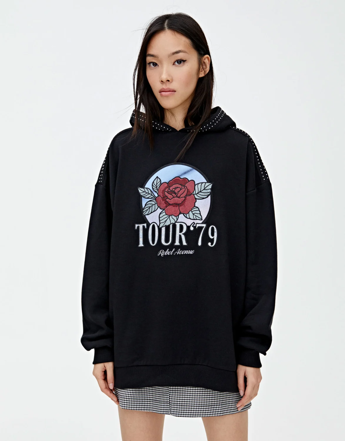 Printed black hooded sweatshirt