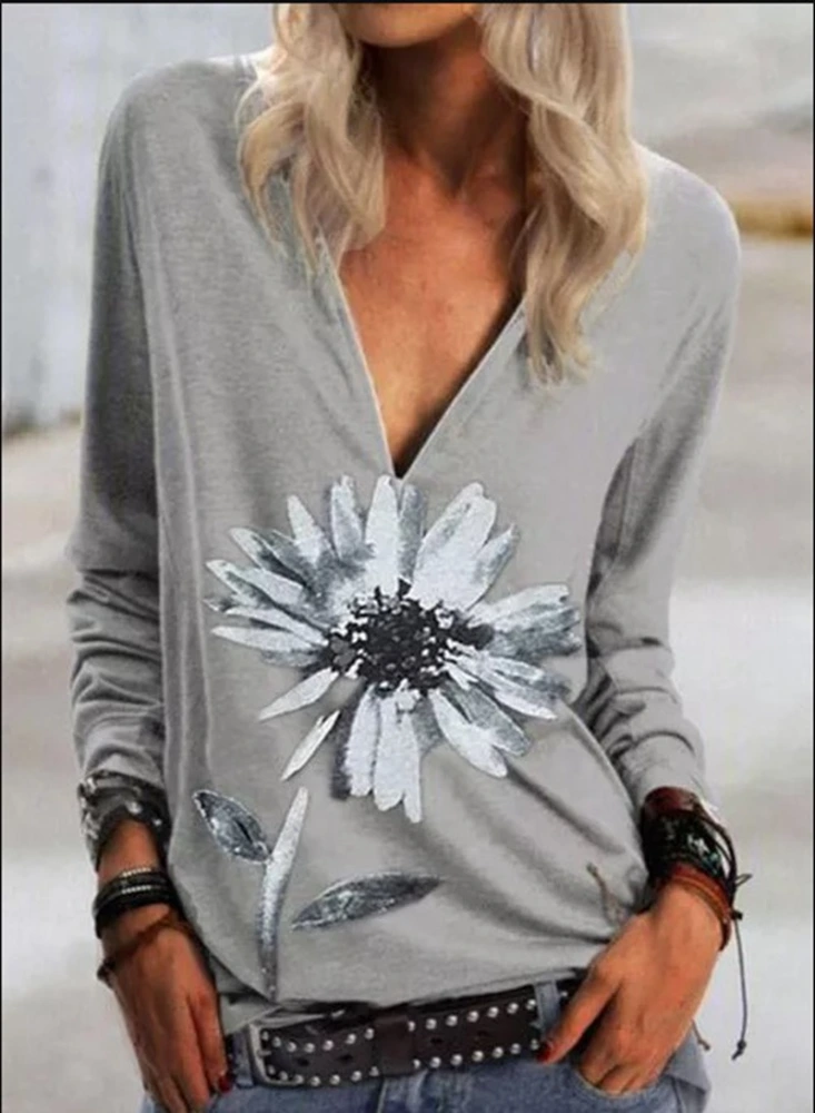 Autumn Long-sleeved Printed V-neck Sweater