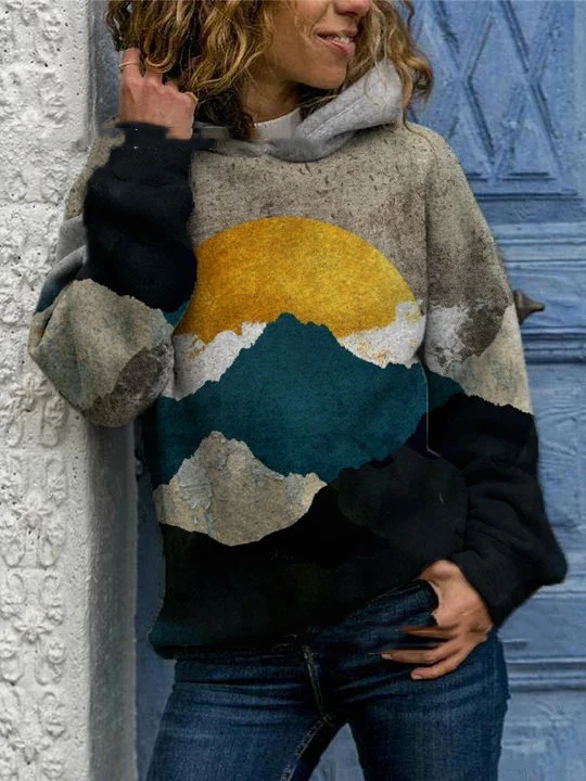Sun Print Hooded Long Sleeve Sweatshirt