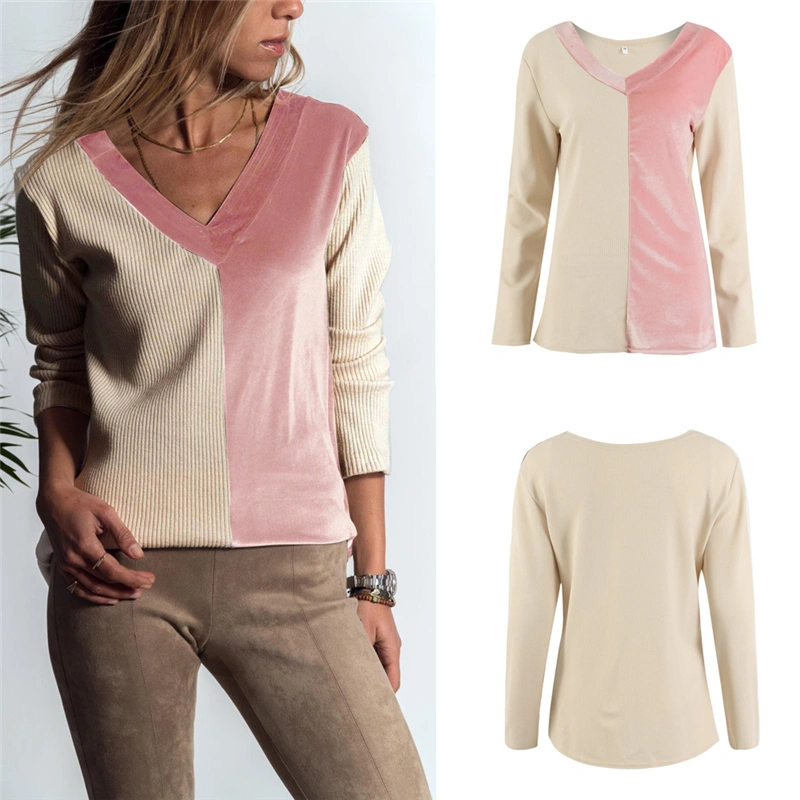 Stitching V-neck casual blouse