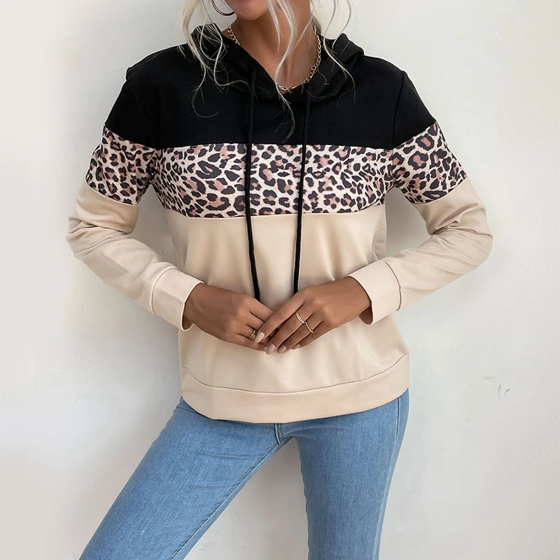 Thin Loose Pullover Leopard Print Hooded Sweatshirt