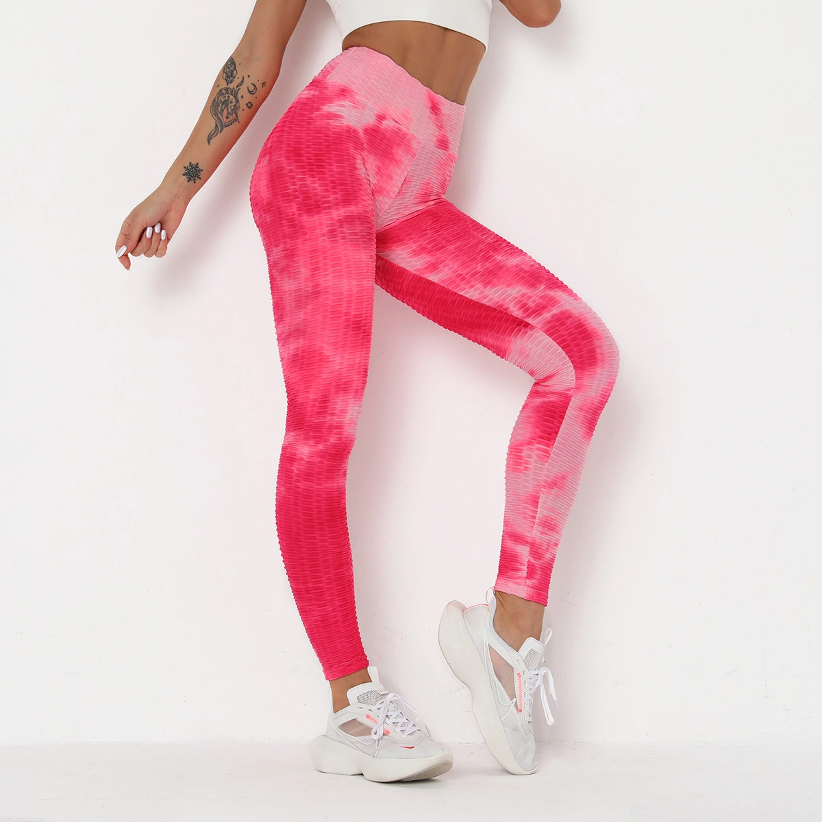 Women's Ink Jacquard Tie-Dye Yoga Pants Slim Hip-Up Sports Fitness Pants