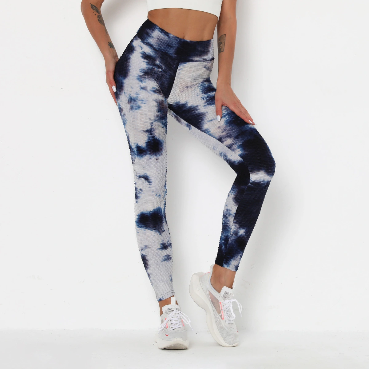 Women's Ink Jacquard Tie-Dye Yoga Pants Slim Hip-Up Sports Fitness Pants