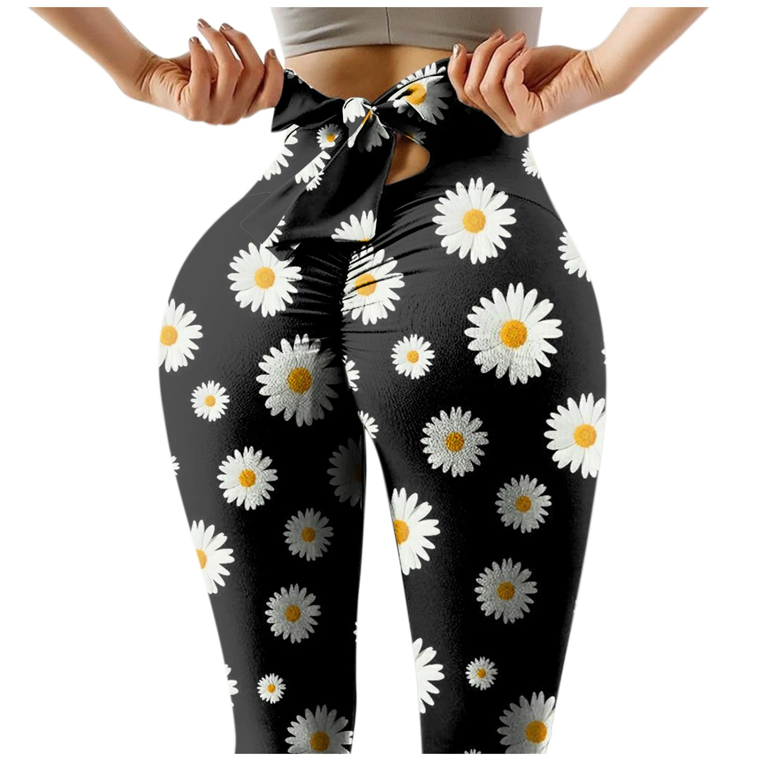 High-waist Printed Stretch-fitting Sports Fitness Yoga Pants, Outer Hip Pants